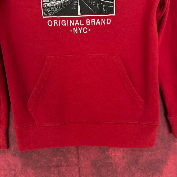 AEROPOSTALE MEN'S AERO LOGO POPOVER HOODIE IN RED FLEECE FABRIC, SIZE S (SMALL) - Picture 5 of 10